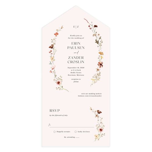 Simple Bohemian Wildflowers All-in-One Wedding Invitations Soft Pink No Signature Light Both Recipient and Return Addresses