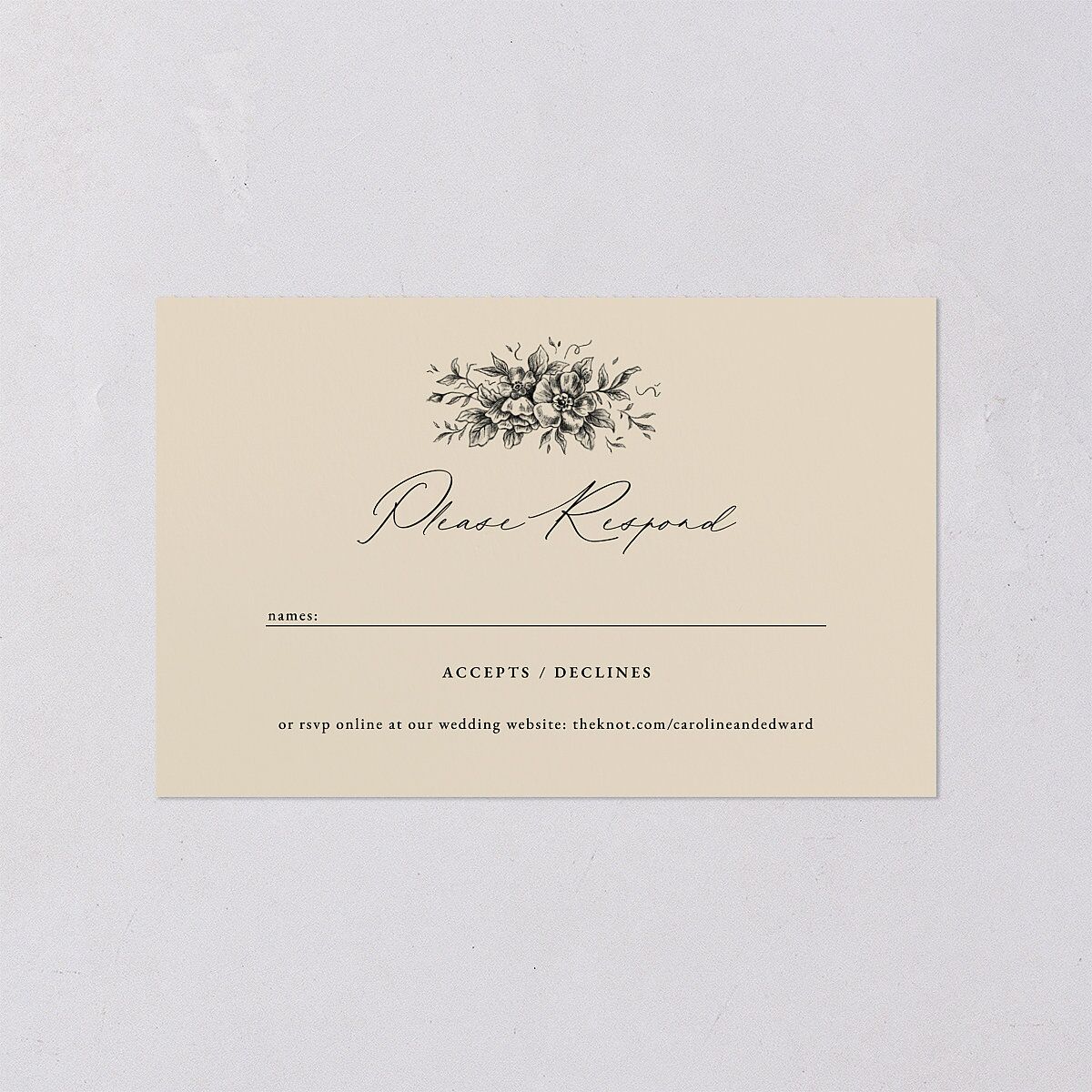 Antique Victorian Botanical All-in-One Wedding Invitations Sand Signature Light Both Recipient and Return Addresses No