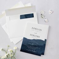Layered Watercolor Wedding Invitations Navy Signature Blank No