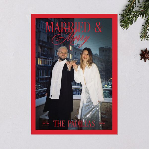 Retro Classic Newlywed Photo Holiday Cards Scarlet Signature Blank Standard