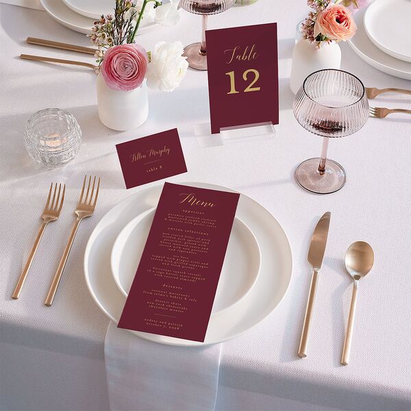 Marble and Gold Place Cards Merlot Signature