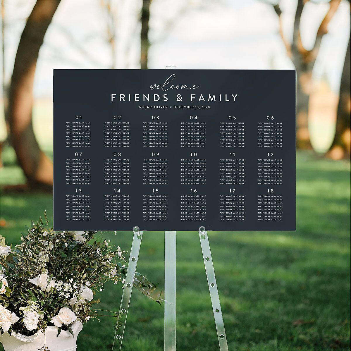 Blooming Botanical Standard Seating Chart Large Ink Blue Standard Indoor Foam Core L Seating