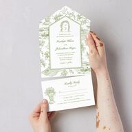 Elegant Italian Toile All-in-One Wedding Invitations Greenery Signature Light Both Recipient and Return Addresses No