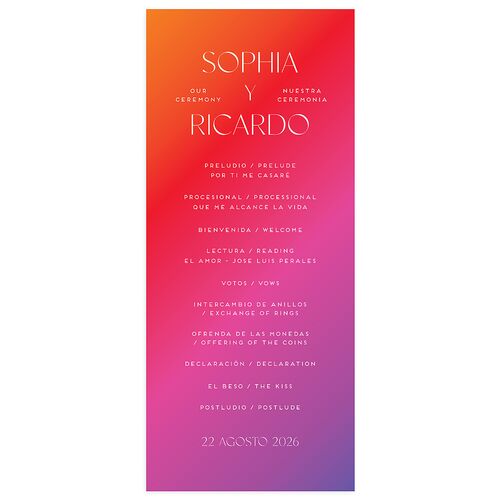 Color del Amor Bilingual Foreign Language Wedding Programs Crimson Signature
