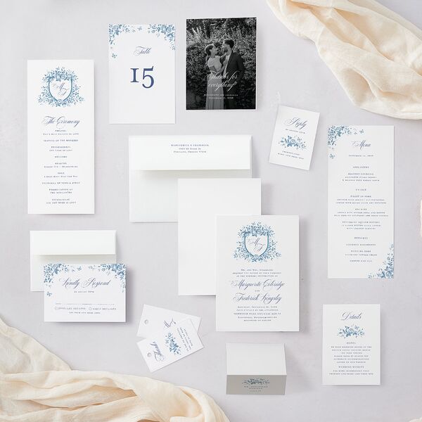 Elegant Rose Crest Place Cards Sapphire Signature