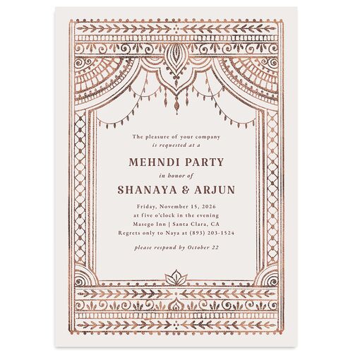 Indian Painted Henna Rehearsal Dinner Invitations Chestnut Signature Blank Standard