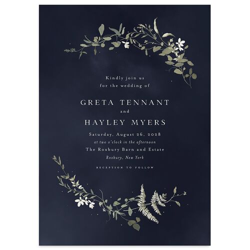 Twilight Greenery Wedding Invitations Dark Navy Signature Blank No Standard