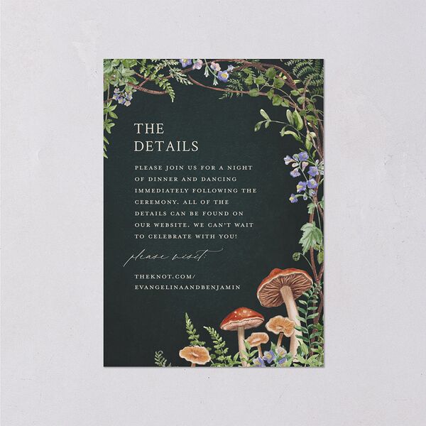 Mushroom Garden Fairytale Wedding Event Detail Cards Dark Green Signature Standard