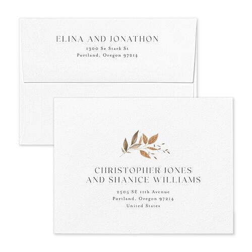 Leafy Rustic Monogram Thank You Card Envelopes Cotton Kraft Both Recipient and Return Addresses Signature Standard