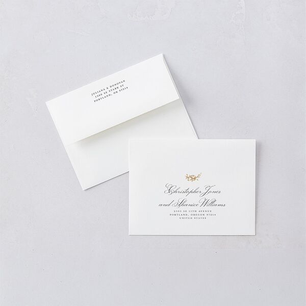 Medieval Castle Storybook Save the Date Petite Card Envelopes White Almond Both Recipient and Return Addresses Signature Standard