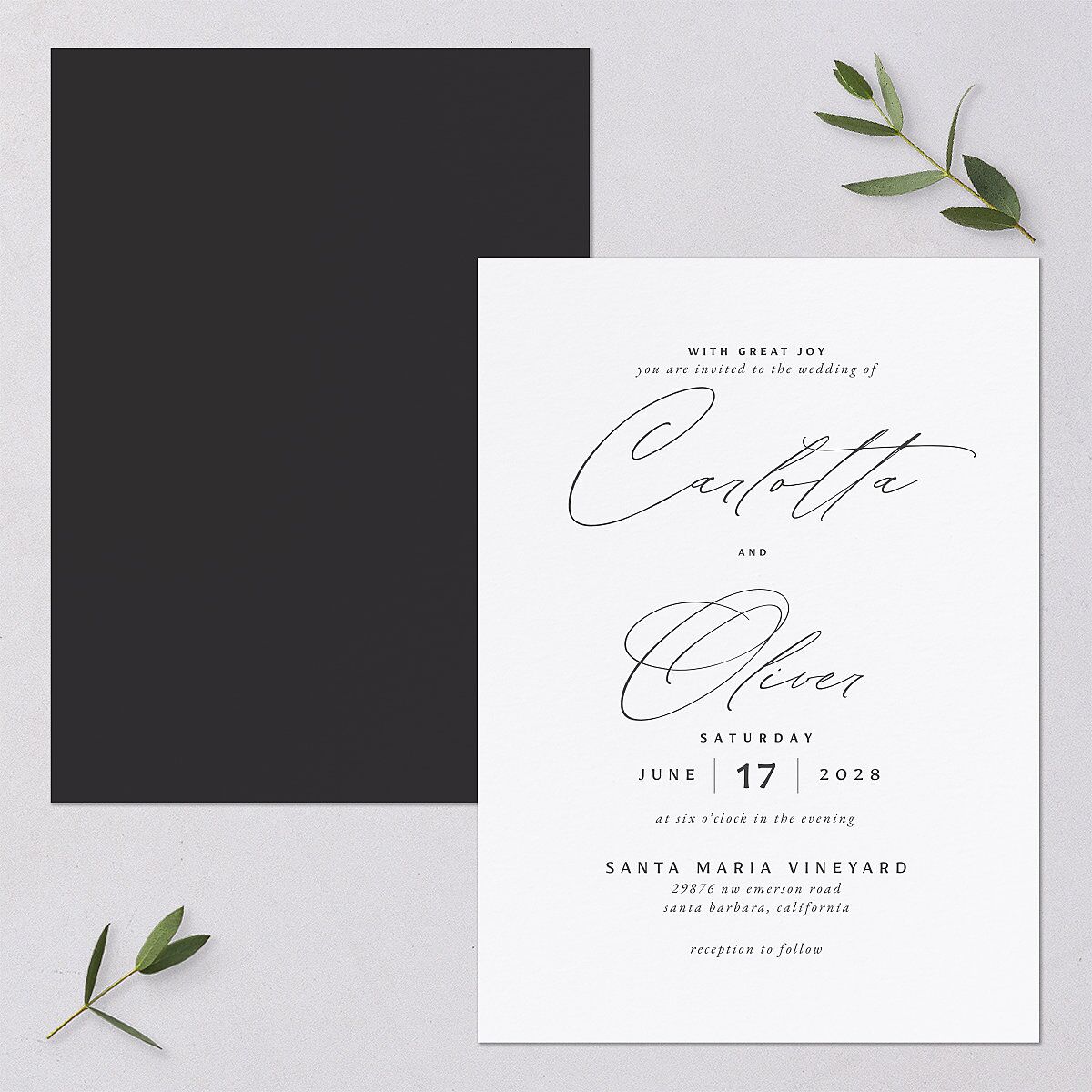 Simply Classic Wedding Invitations Charcoal Signature Blank No Standard