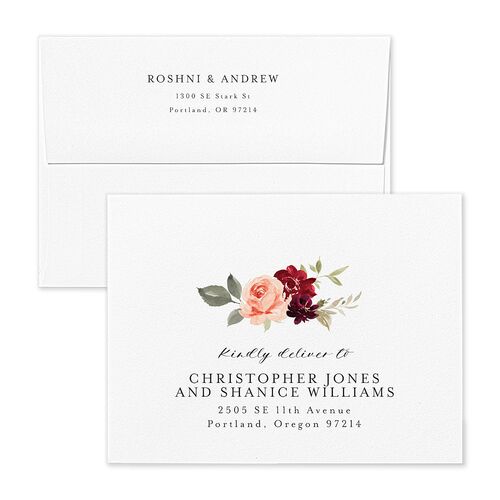 Vibrant Floral Thank You Card Envelopes White Standard Raspberry Both Recipient and Return Addresses Signature