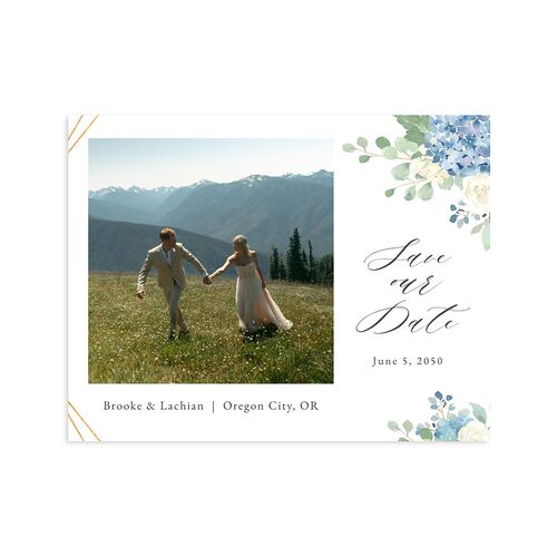 Elegant Hydrangea Save the Date Petite Cards Dusty Blue Signature smooth Blank No Standard