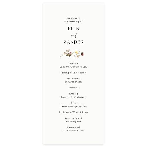Simple Bohemian Wildflowers Wedding Programs Cotton Signature