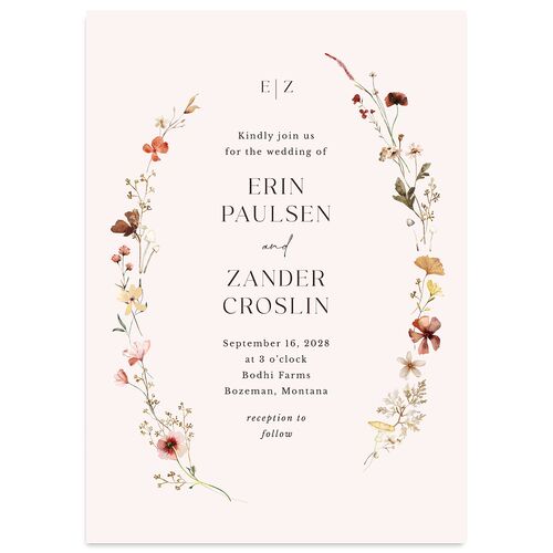 Simple Bohemian Wildflowers Wedding Invitations Soft Pink No Signature Blank Standard