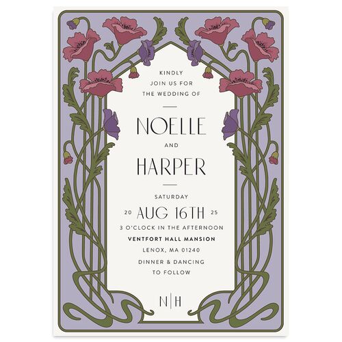 Vintage Nouveau Floral Wedding Invitations Purple Haze Signature Blank No Standard