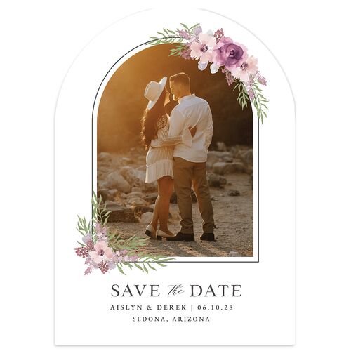 Boho Photo Save the Date Cards Soft Berry Signature smooth Blank No Arch