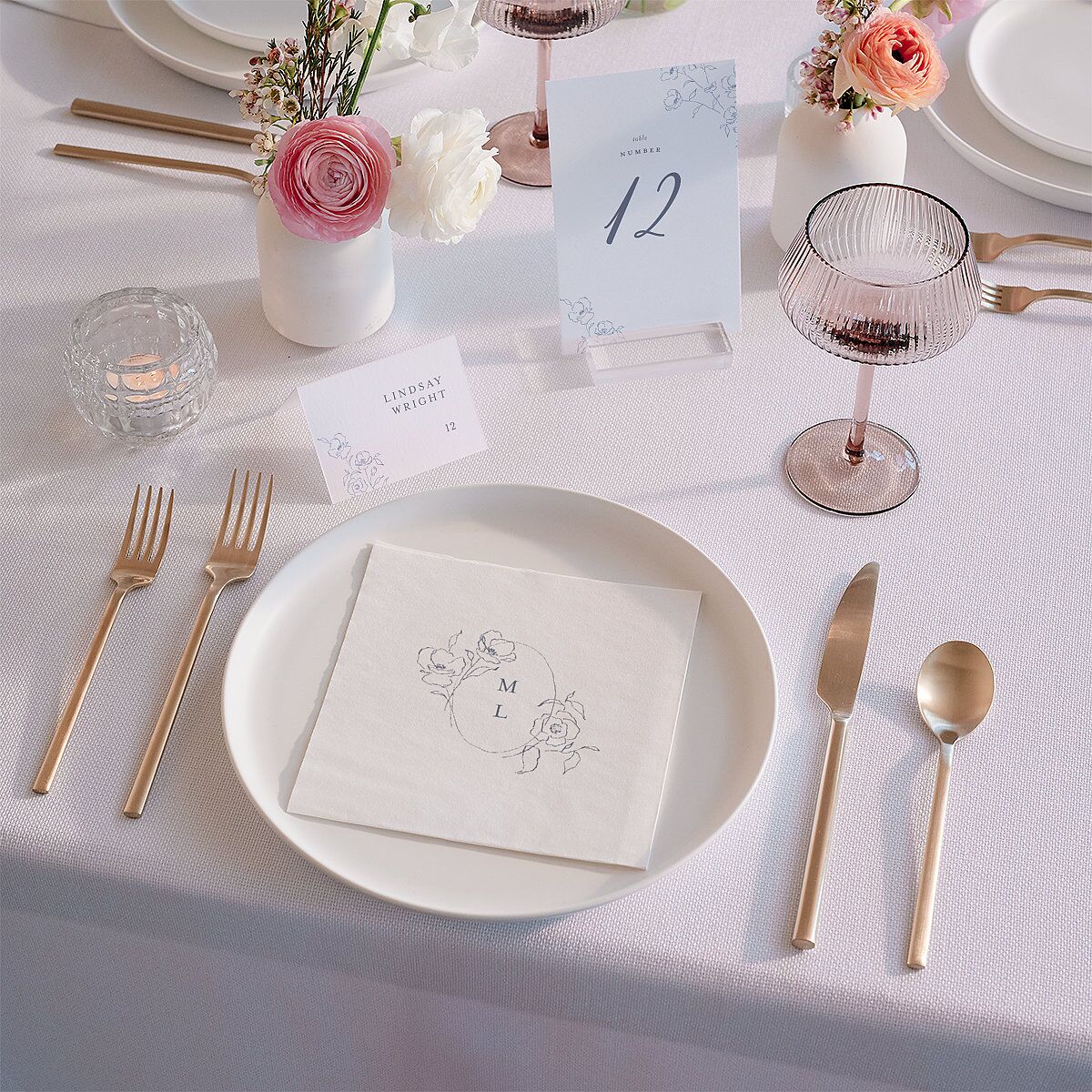 Floral Adornment Luncheon Napkins Dusty Blue Napkin Uncoined
