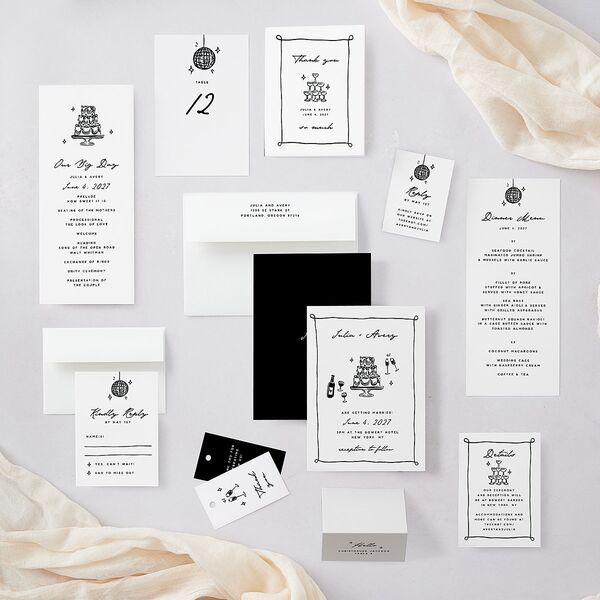 Hand Drawn Cake Wedding Invitations Pure White Signature Blank No Standard
