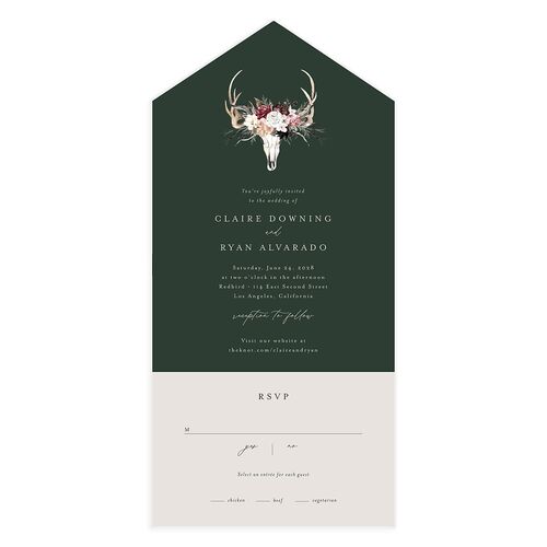 Gothic Antlers All-in-One Wedding Invitations Dark Green Signature Light Both Recipient and Return Addresses No