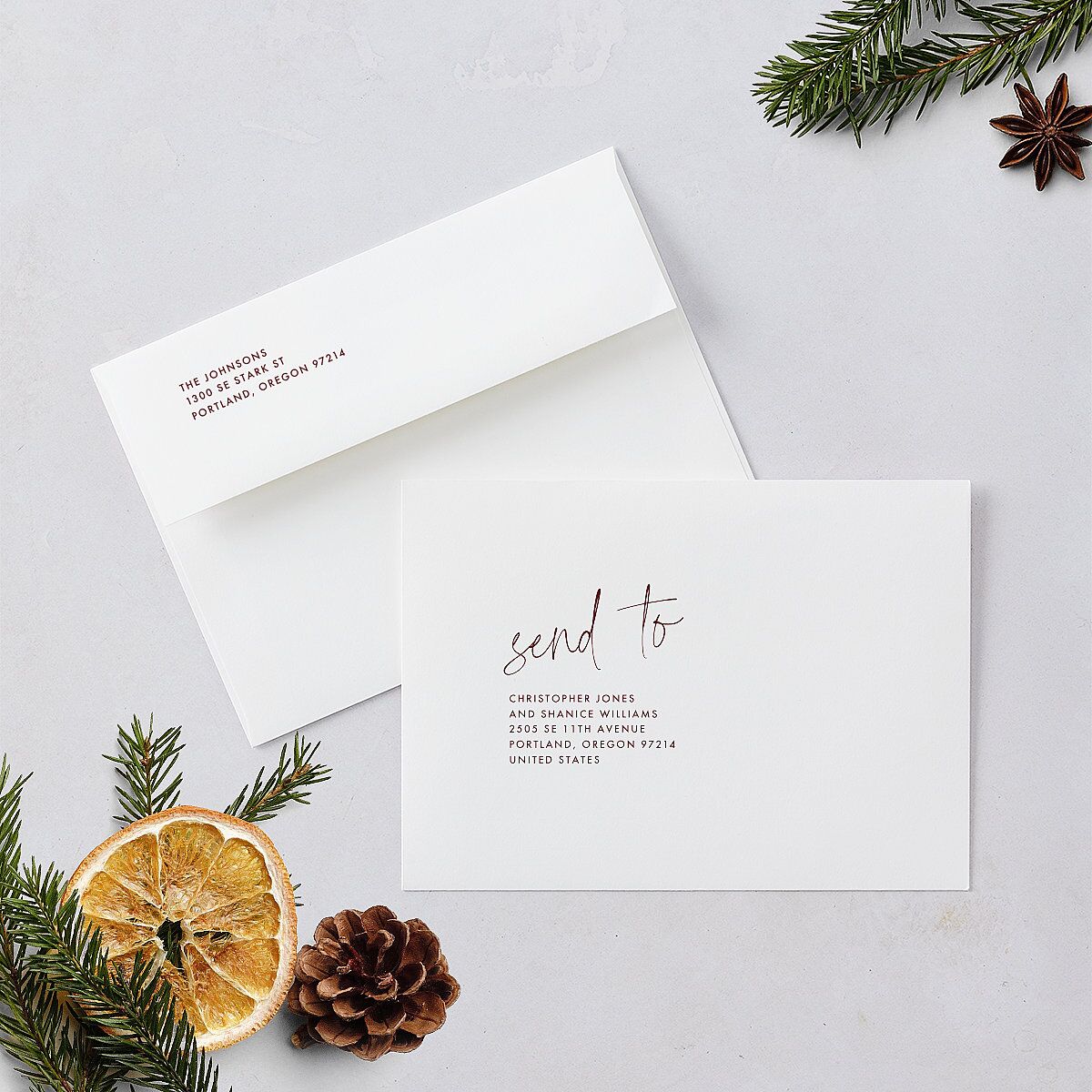 Wavy Bow Frame Foil Holiday Cards Gold Jewel Red Signature Blank Standard Portrait