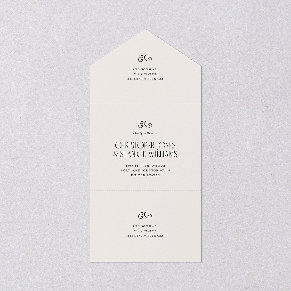 Maximalist Photo Crest All-in-One Wedding Invitations Linen Signature Light Both Recipient and Return Addresses No