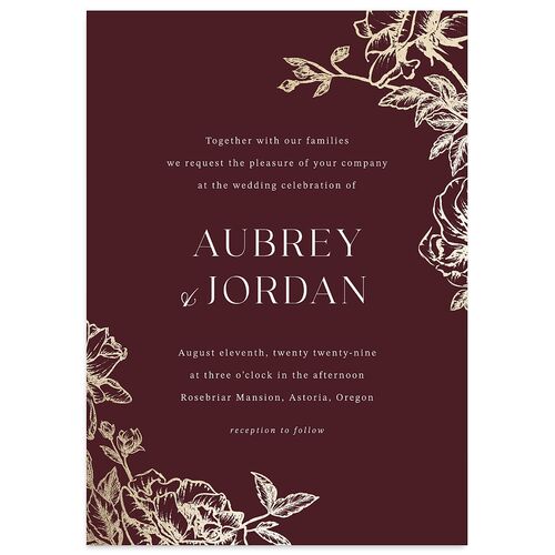 Botanical Luxury Foil Wedding Invitations Burgundy Gold Signature Blank Standard No