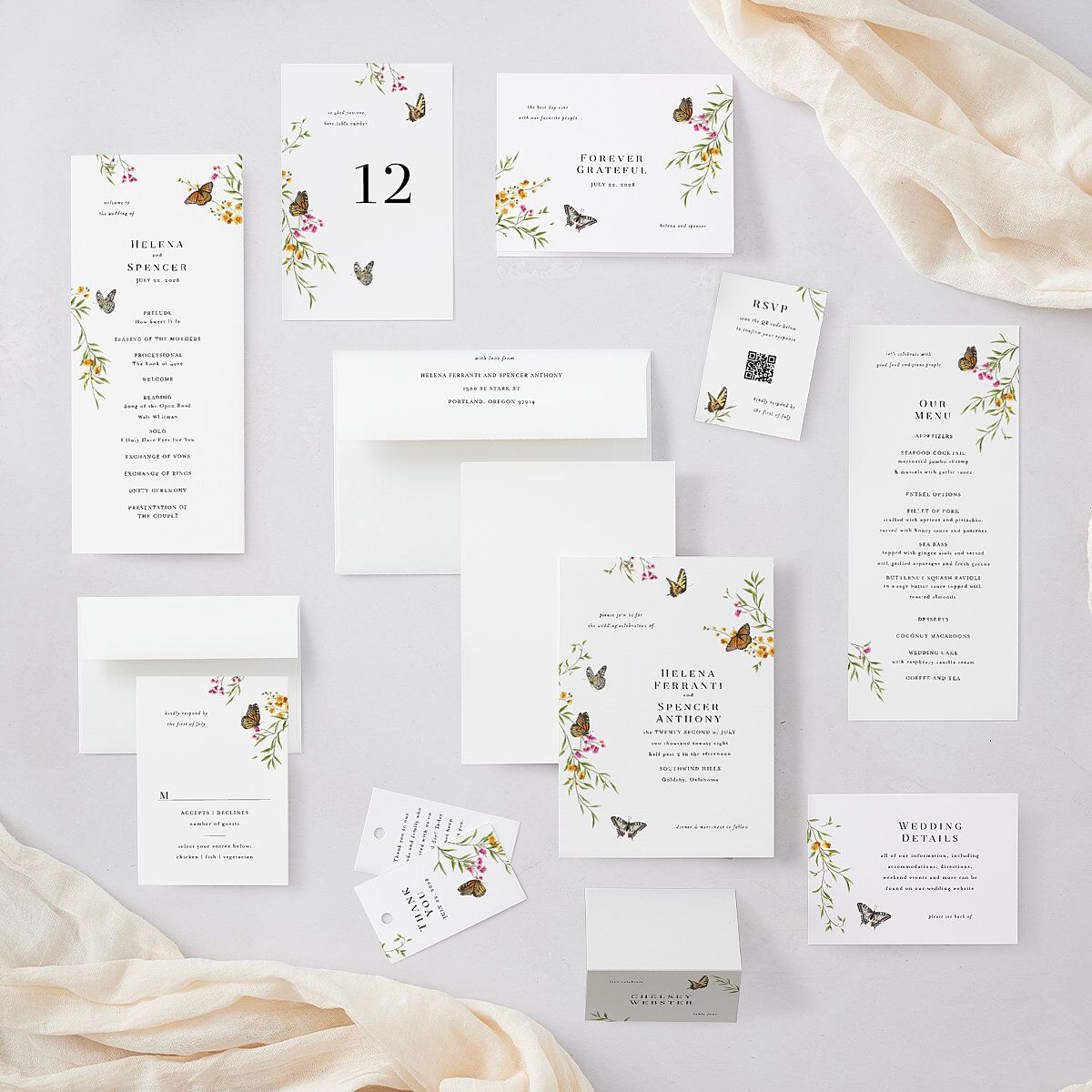 Rustic Butterflies QR Code RSVP Cards Pure White Signature Standard