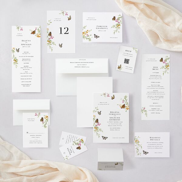 Rustic Butterflies QR Code RSVP Cards Pure White Signature Standard