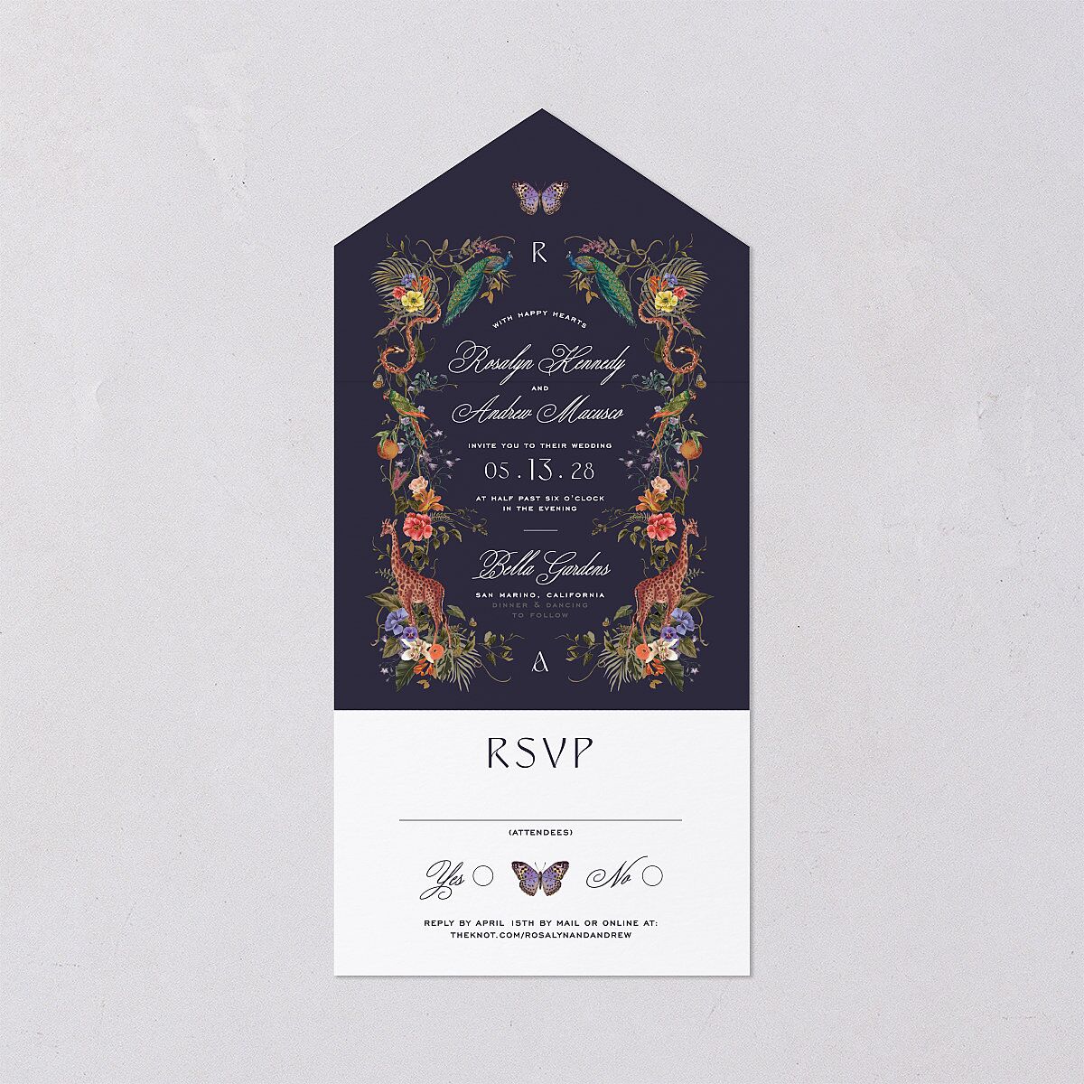 Wild About You All-in-One Wedding Invitations Dark Navy Signature Light Both Recipient and Return Addresses No