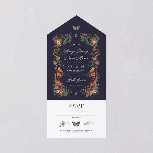 Wild About You All-in-One Wedding Invitations Dark Navy Signature Light Both Recipient and Return Addresses No