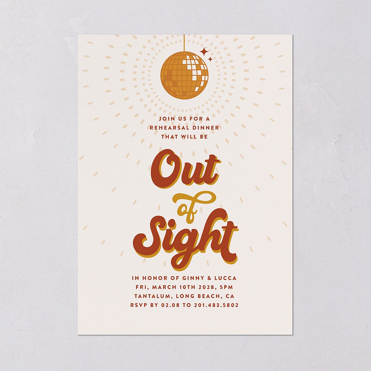 Disco Love Rehearsal Dinner Invitations Red Clay Signature Blank Standard