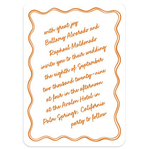 Modern Hand Drawn Wavy Frame Wedding Invitations Tangerine Signature Blank Rounded No