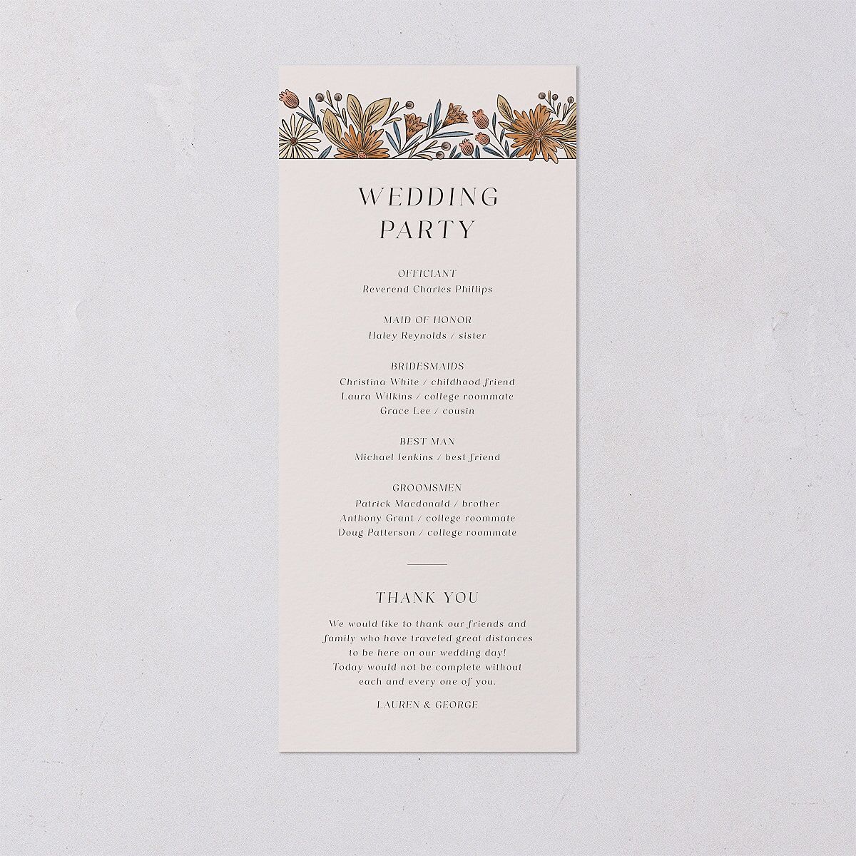 Timeless Wildflowers Wedding Programs Terracotta Signature