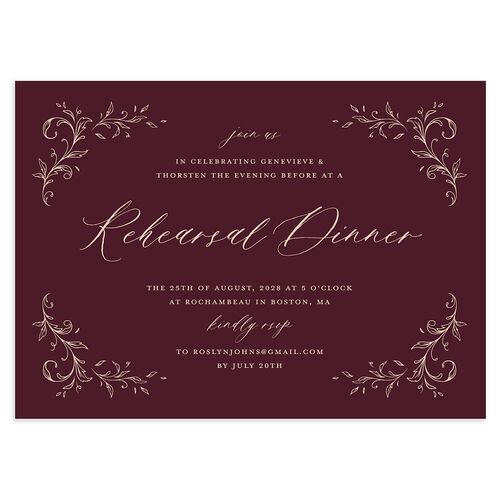 Dark Vintage Fantasy Rehearsal Dinner Invitations Merlot Signature Blank Standard