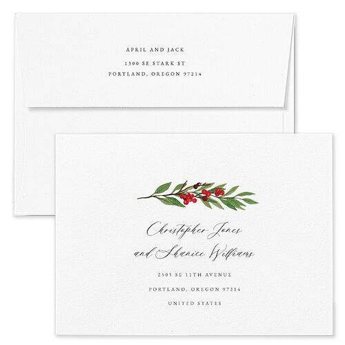 Beloved Poinsettia Holiday Card Envelopes White Snow Both Recipient and Return Addresses Standard Signature