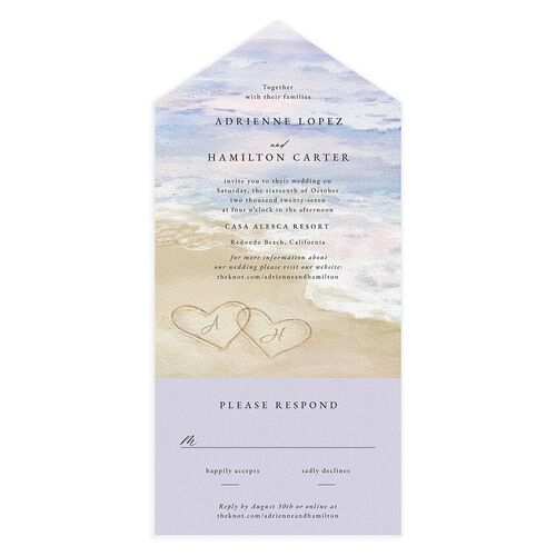 Beach Monogram All-in-One Wedding Invitations Lavender Signature Light Both Recipient and Return Addresses No