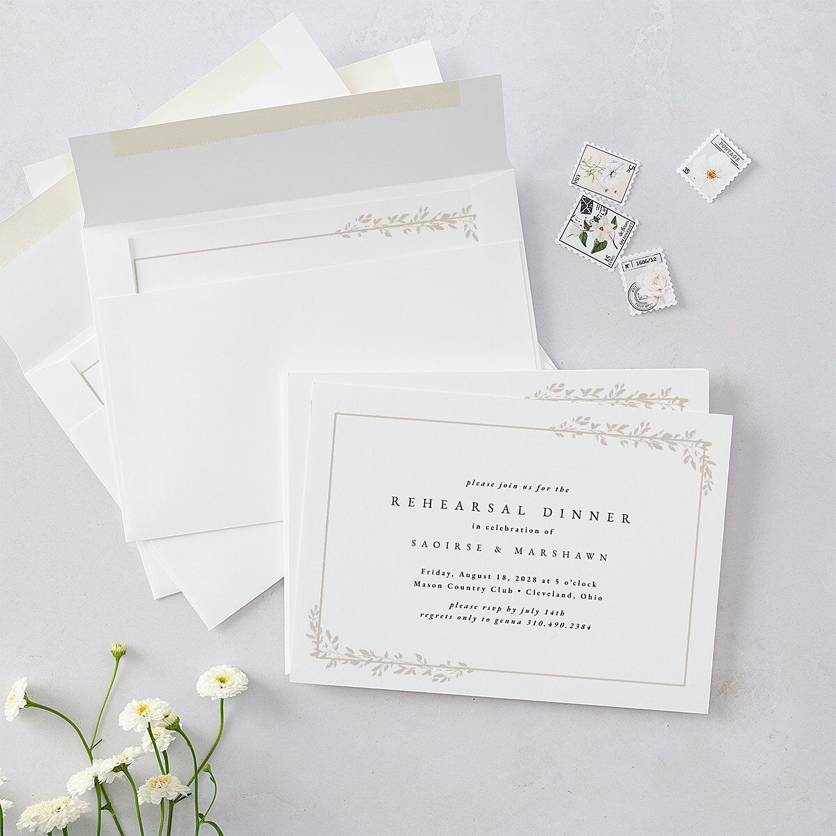 Dainty Frame Rehearsal Dinner Invitations Pure White Signature Blank