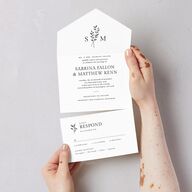 Elegant Botanical Initials  All-in-One Wedding Invitations Pure White Signature Light Both Recipient and Return Addresses No