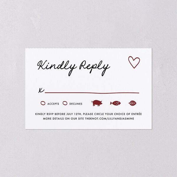 Hand Drawn Heart Photo All-in-One Wedding Invitations Maroon Signature Light Both Recipient and Return Addresses No
