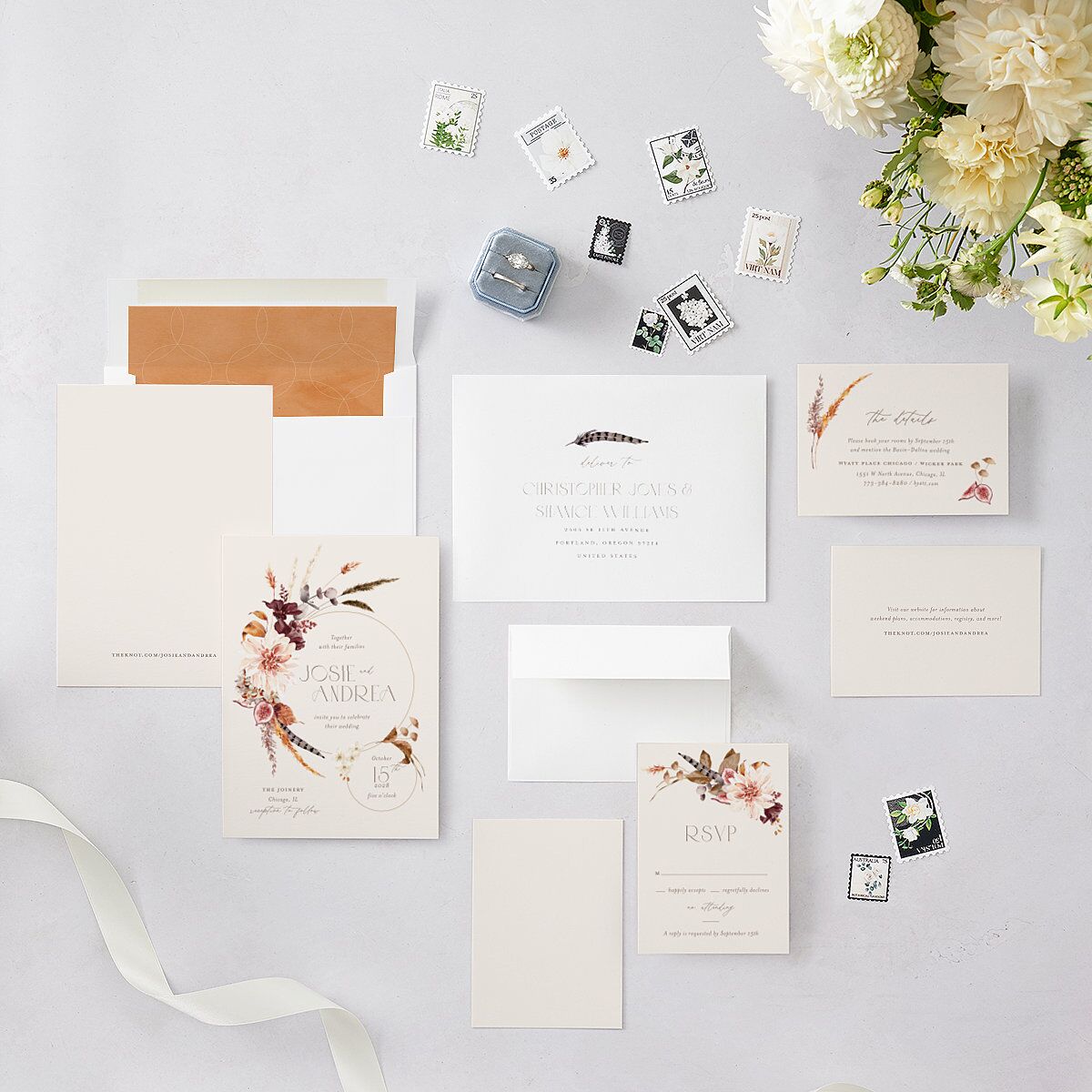 Eclectic Adornment Wedding Invitations Peony Signature Blank No Standard