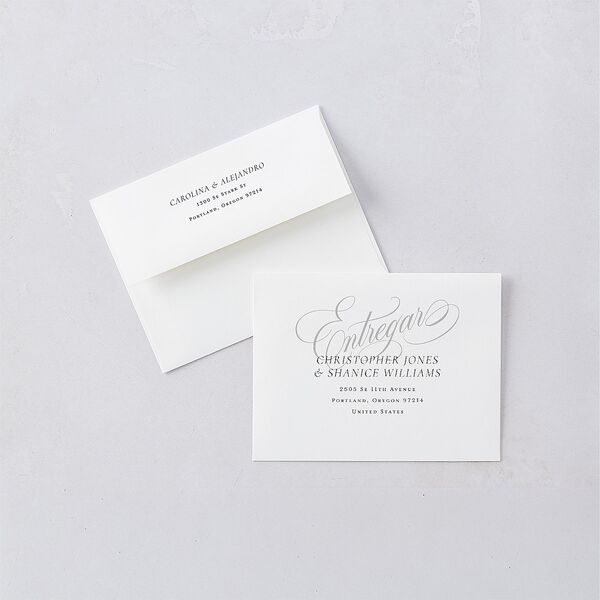 Nuestra Boda Thank You Card Envelopes White Charcoal Both Recipient and Return Addresses Signature Standard