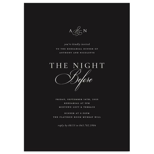 Elegant Photo Monogram Rehearsal Dinner Invitations Midnight Signature Blank Standard