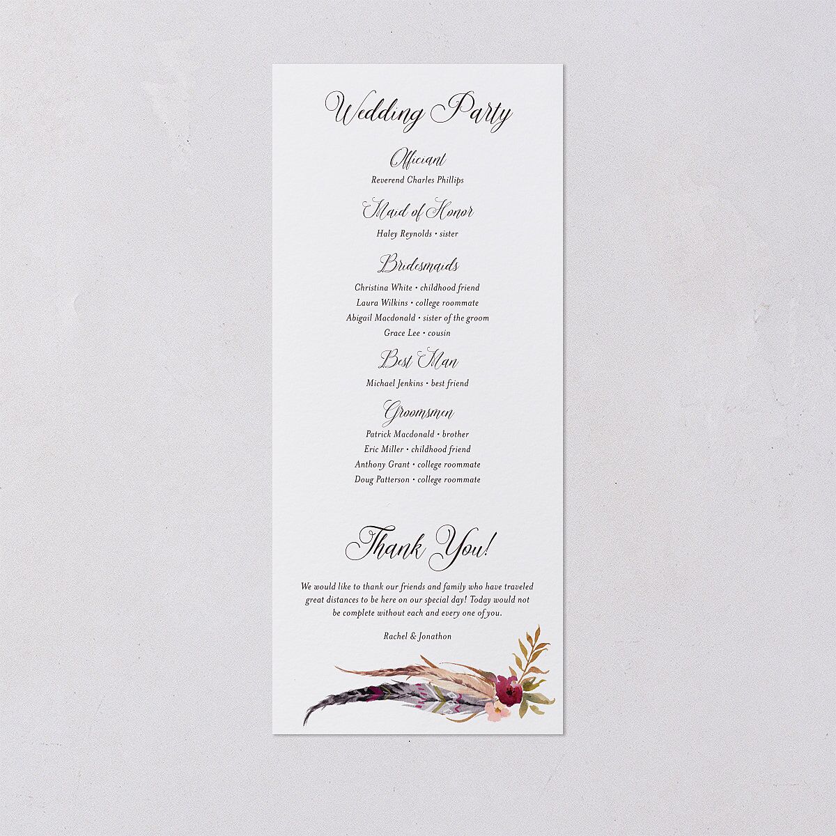 Bohemian Floral Wedding Programs Merlot Signature