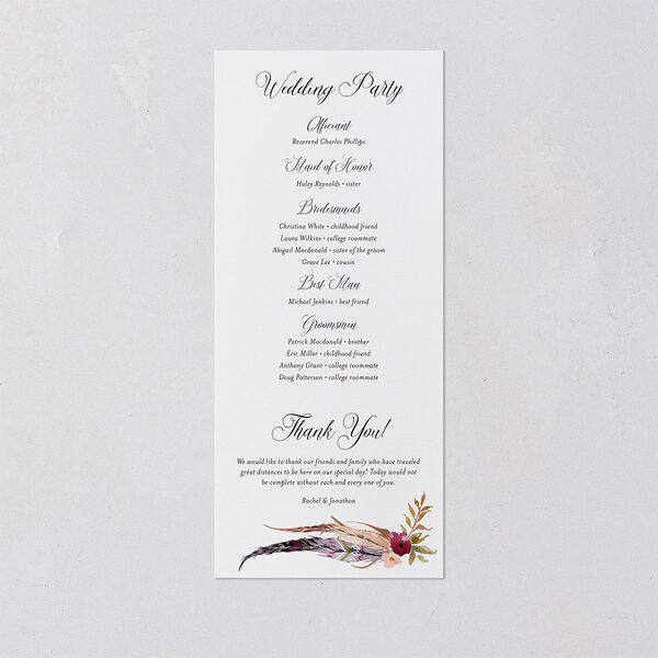 Bohemian Floral Wedding Programs Merlot Signature