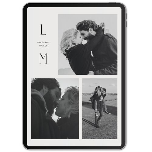 Editorial Monogram Digital Save the Date Cards Mist Linen Lets Celebrate Standard