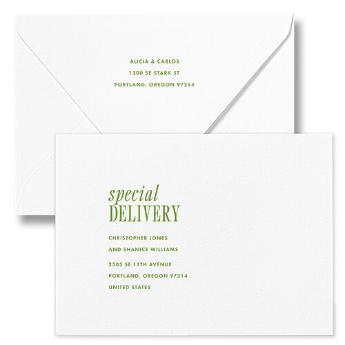 Editorial Promise Wedding Invitation Euro Envelopes White Meadow Both Recipient and Return Addresses Luxe Signature