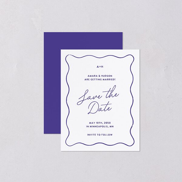 Hand Drawn Wavy Border Save the Date Petite Cards Sapphire Signature smooth Blank No Standard