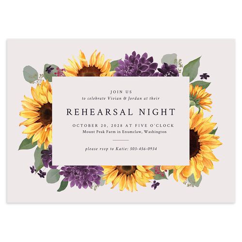 Classic Countryside Sunflowers Rehearsal Dinner Invitations Purple Haze Signature Blank Standard