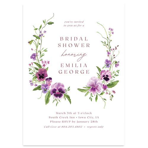 Wild Pansies Bridal Shower Invitations Mauve Signature Blank Standard